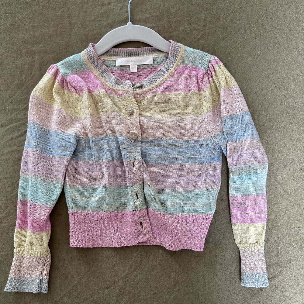 LoveShackFancy Girls’ Cardigan in Pink and Multicolor 3-4T